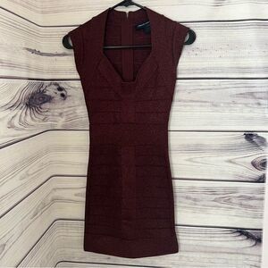 French Connection Danni Burgundy Metallic Bandage Mini Dress